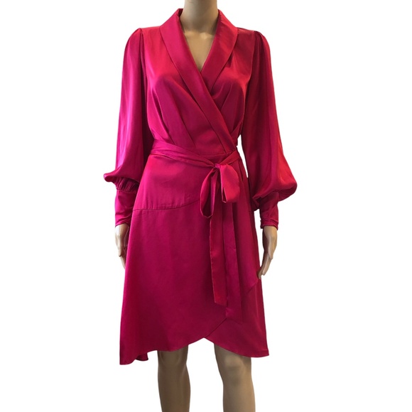 White House Black Market Dresses & Skirts - WHBM Long Sleeve Satin Wrap Mini Dress size 4